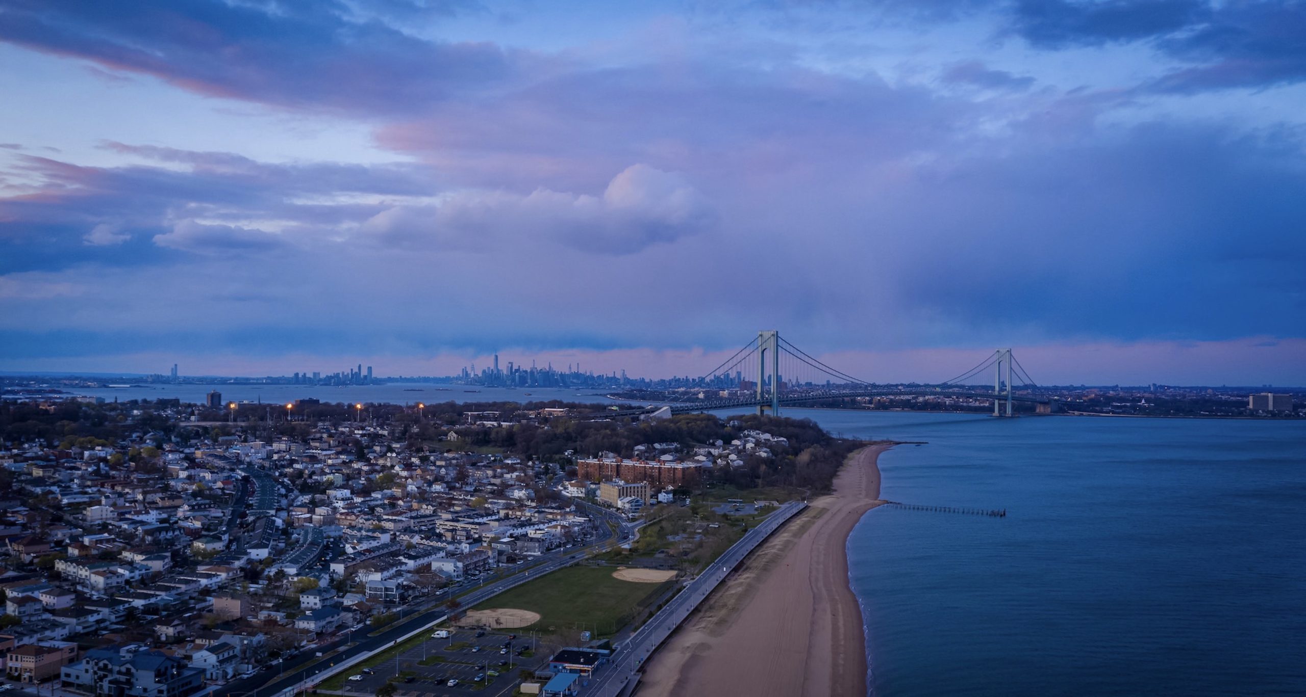 Staten Island South Beach Drone Image of Brooklyn and NYC